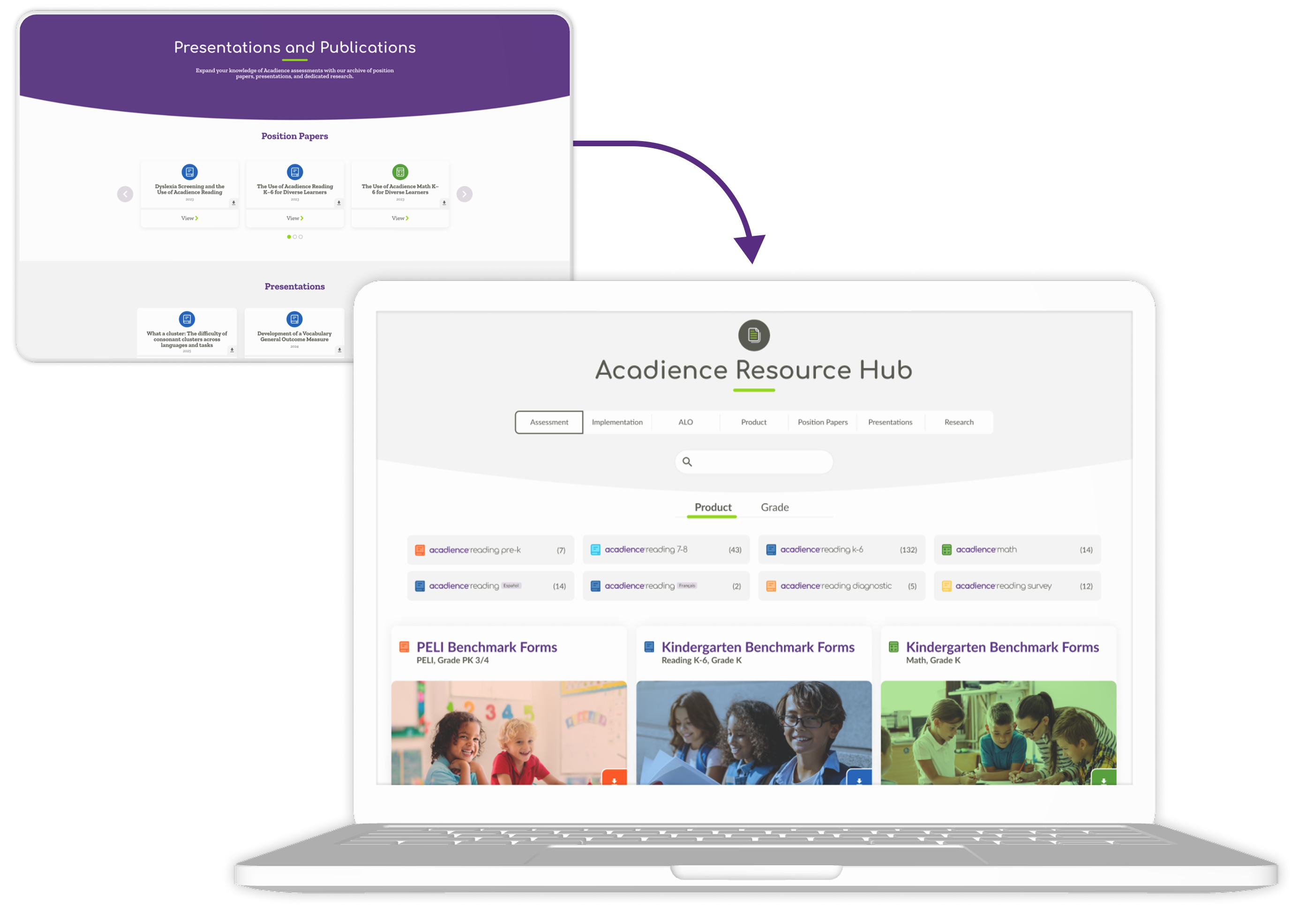 Image showing the previous design and the new design for the resource hub