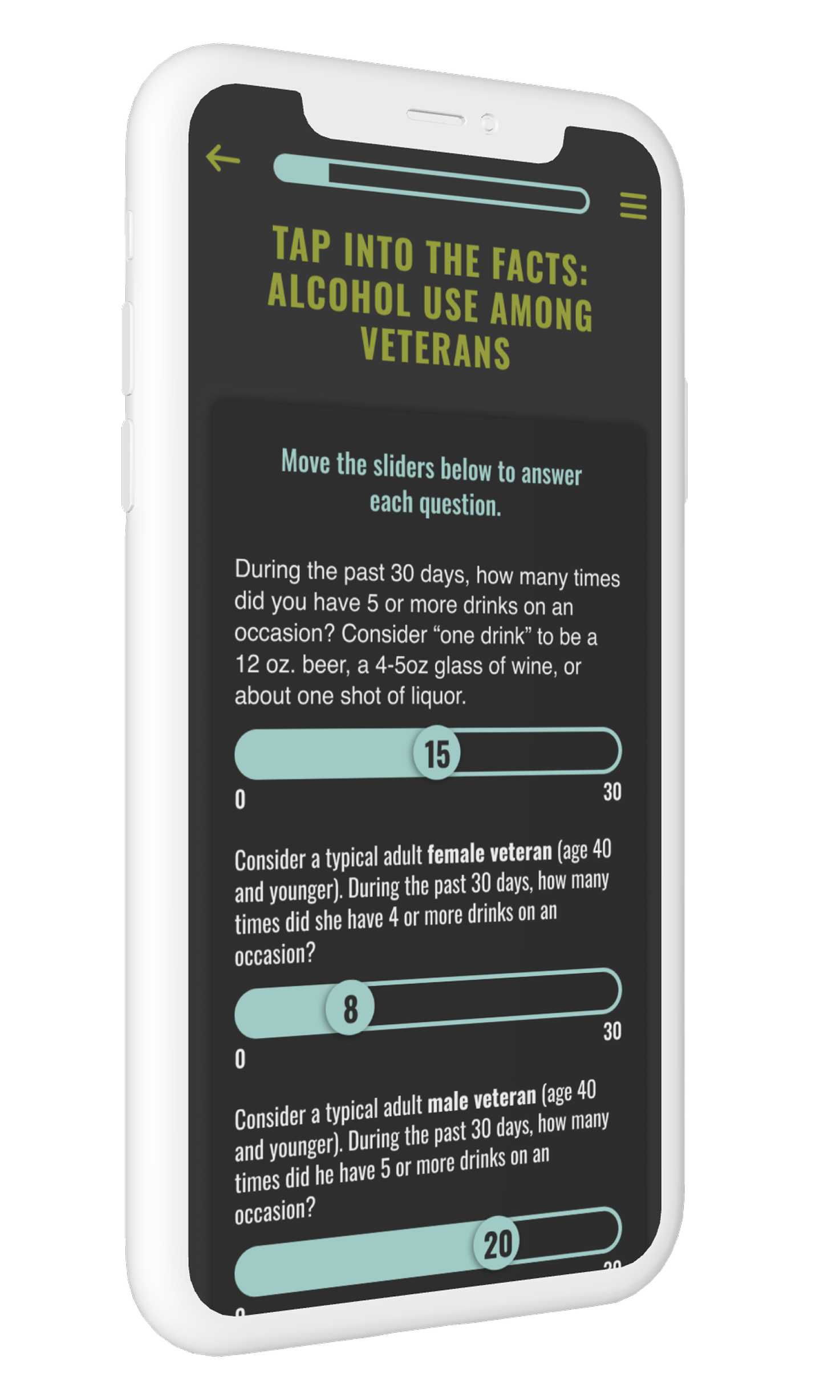 Mobile phone image showing a slider question