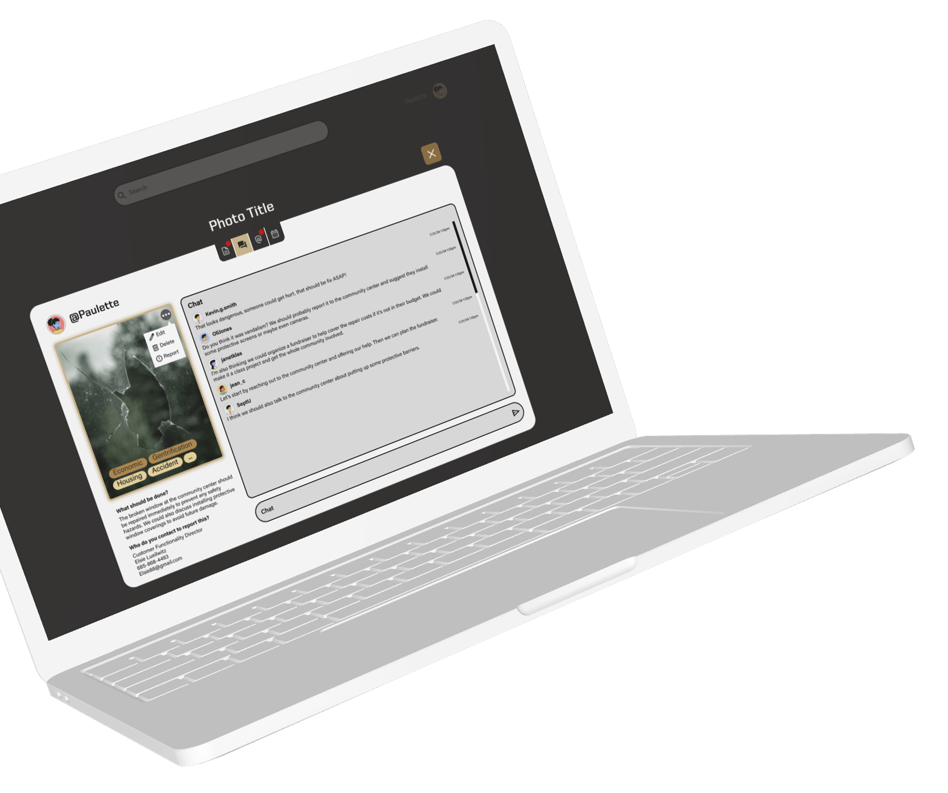 A laptop displaying the photo title view of the Rise app