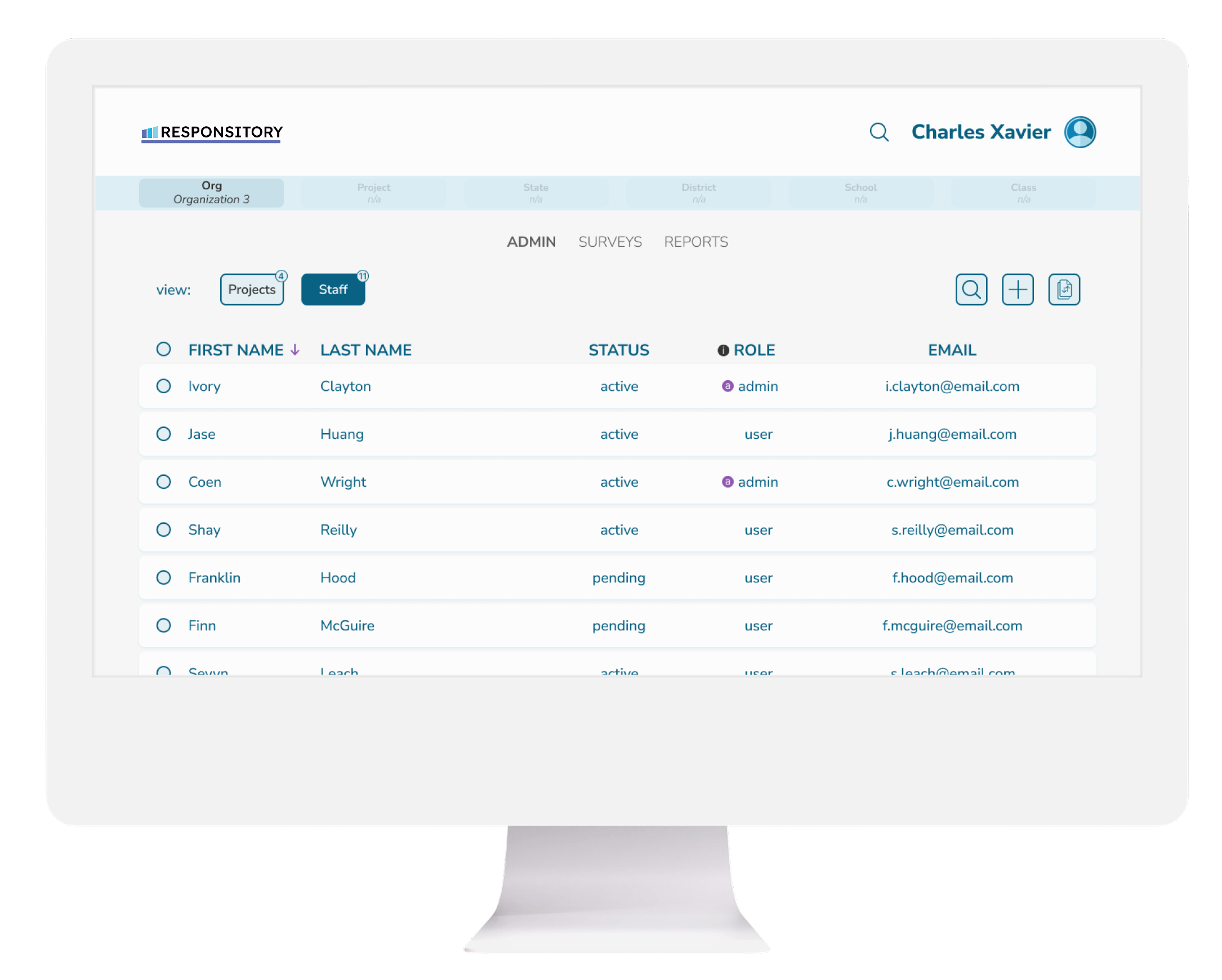 Desktop displaying the admin list dashboard screen