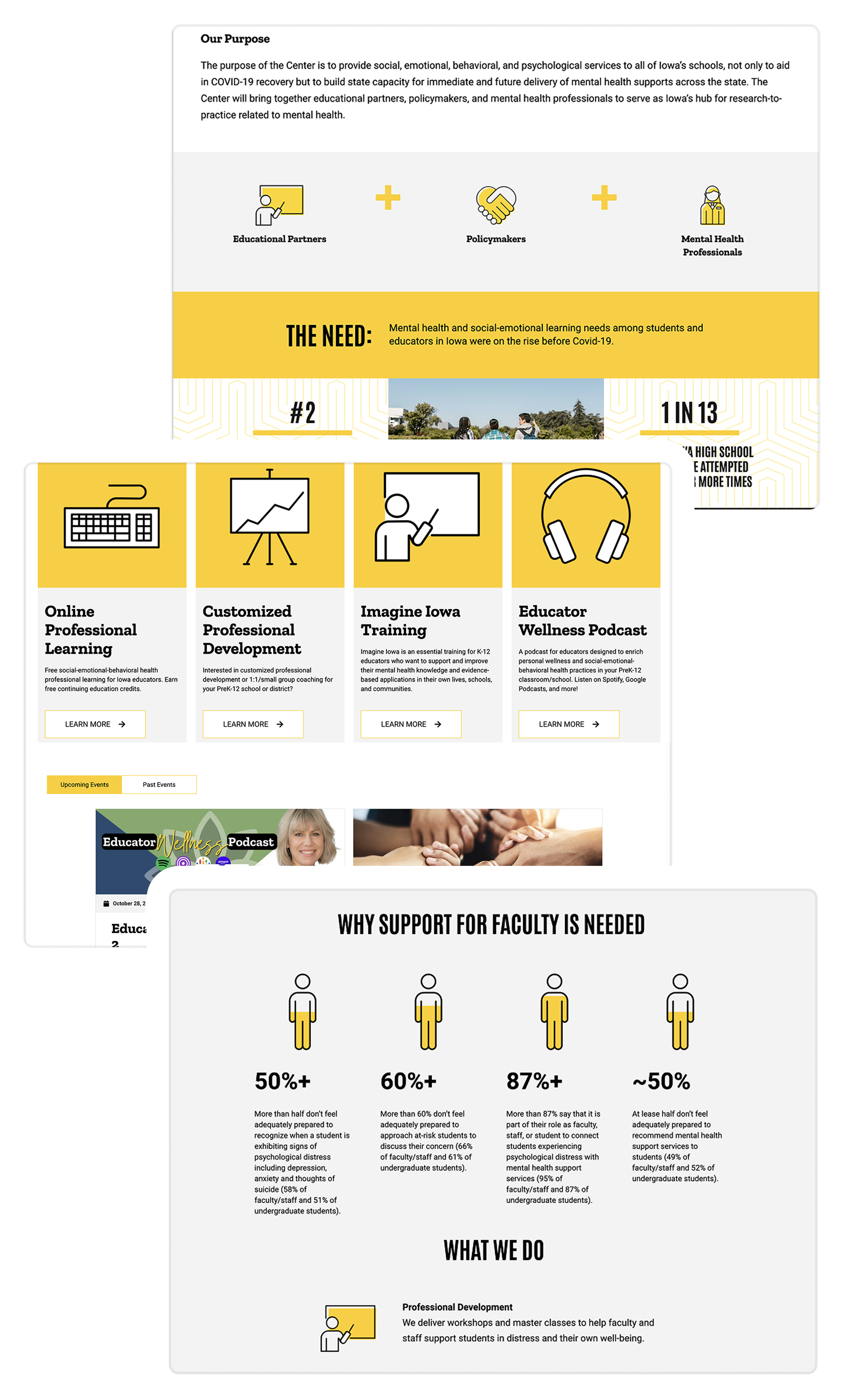 3 tablet displaying different pages of the SCSMH website