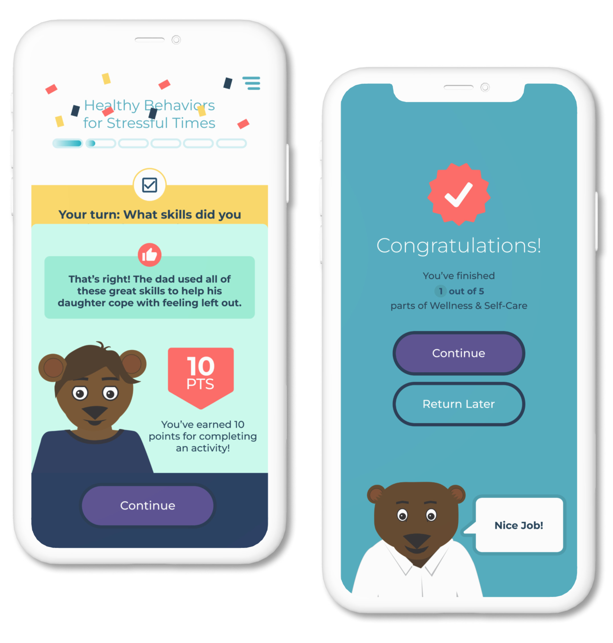 Two mobiles displaying gamification designs