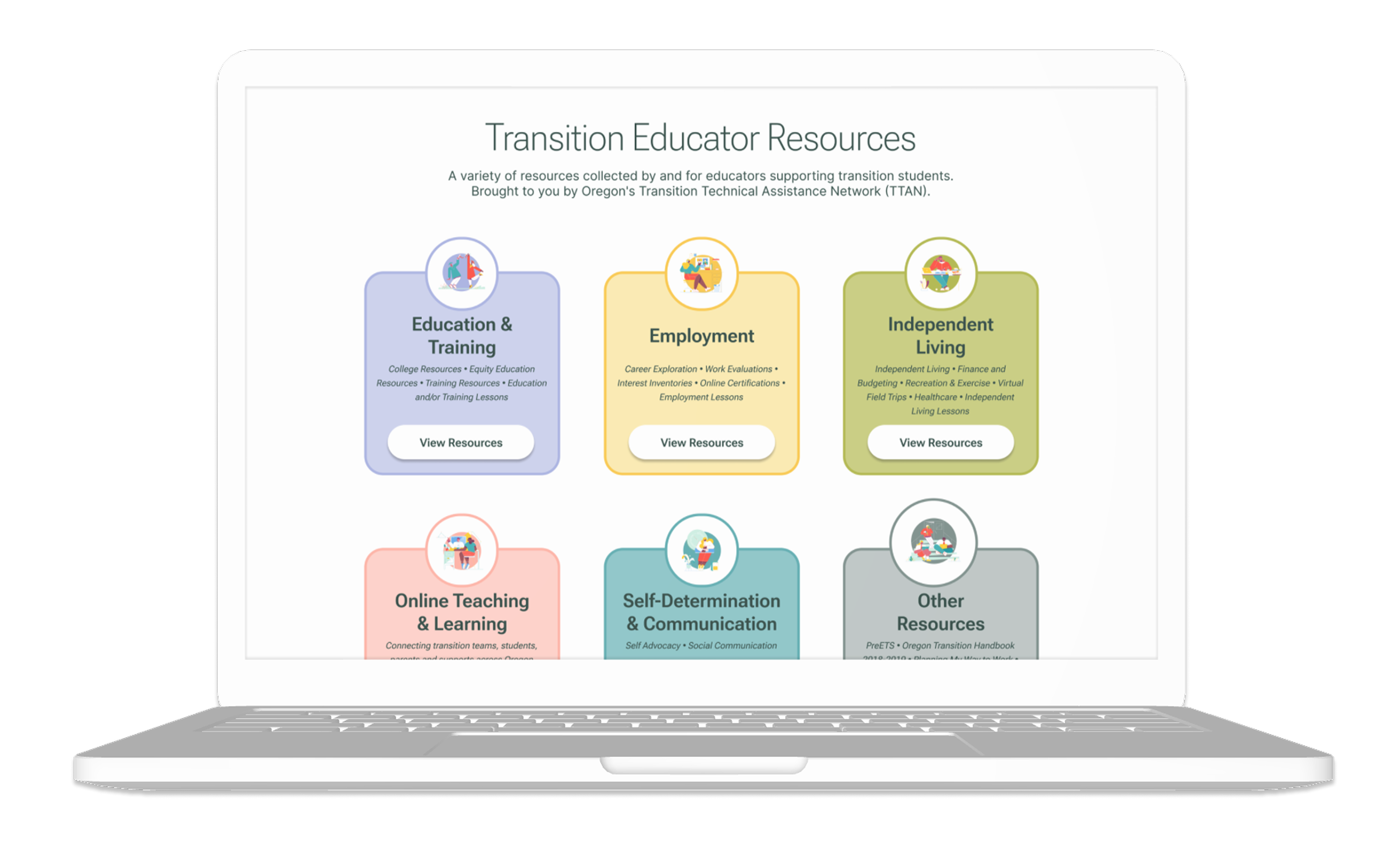 Laptop displaying the transition educator resources page