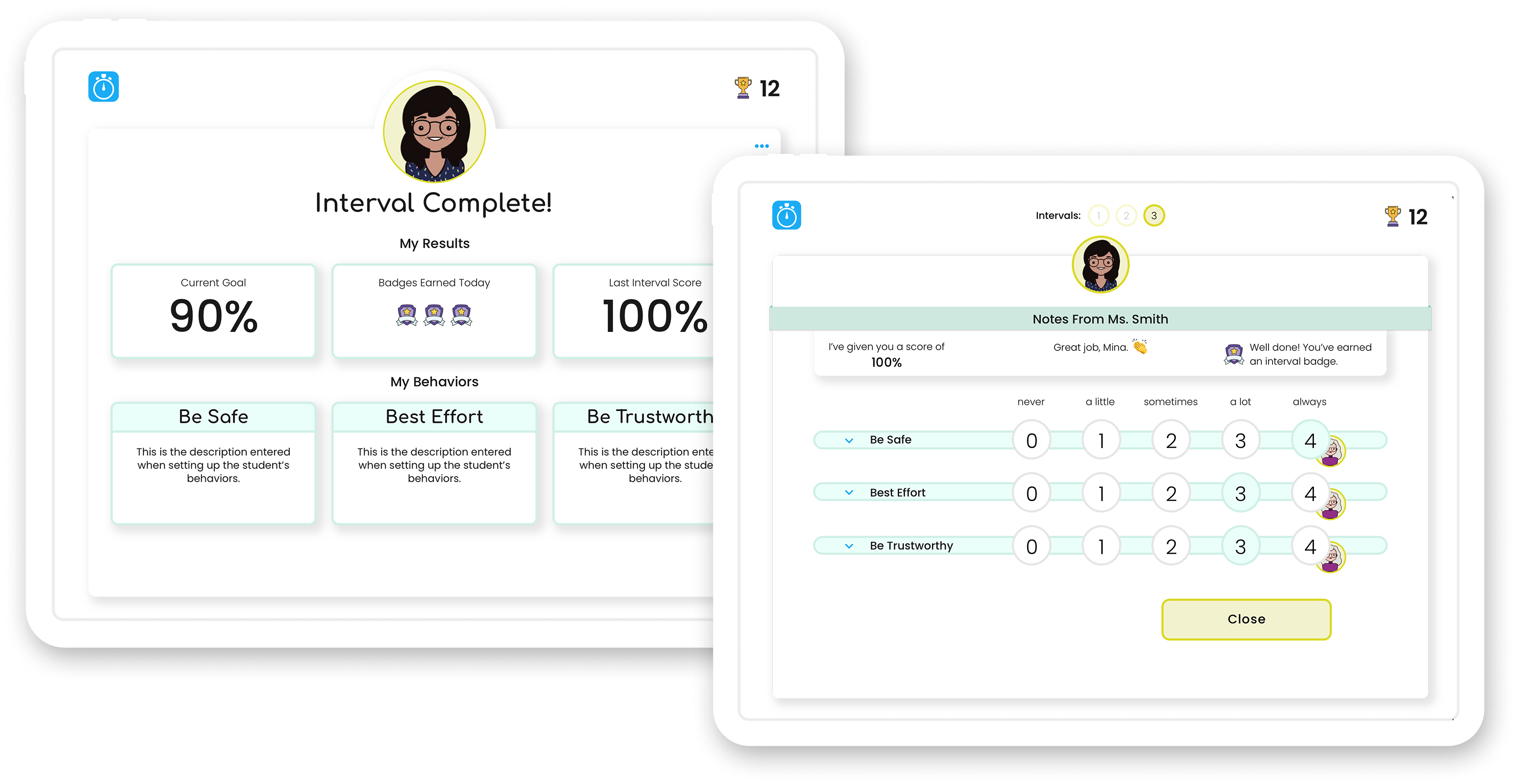 Two tablets displaying student experience