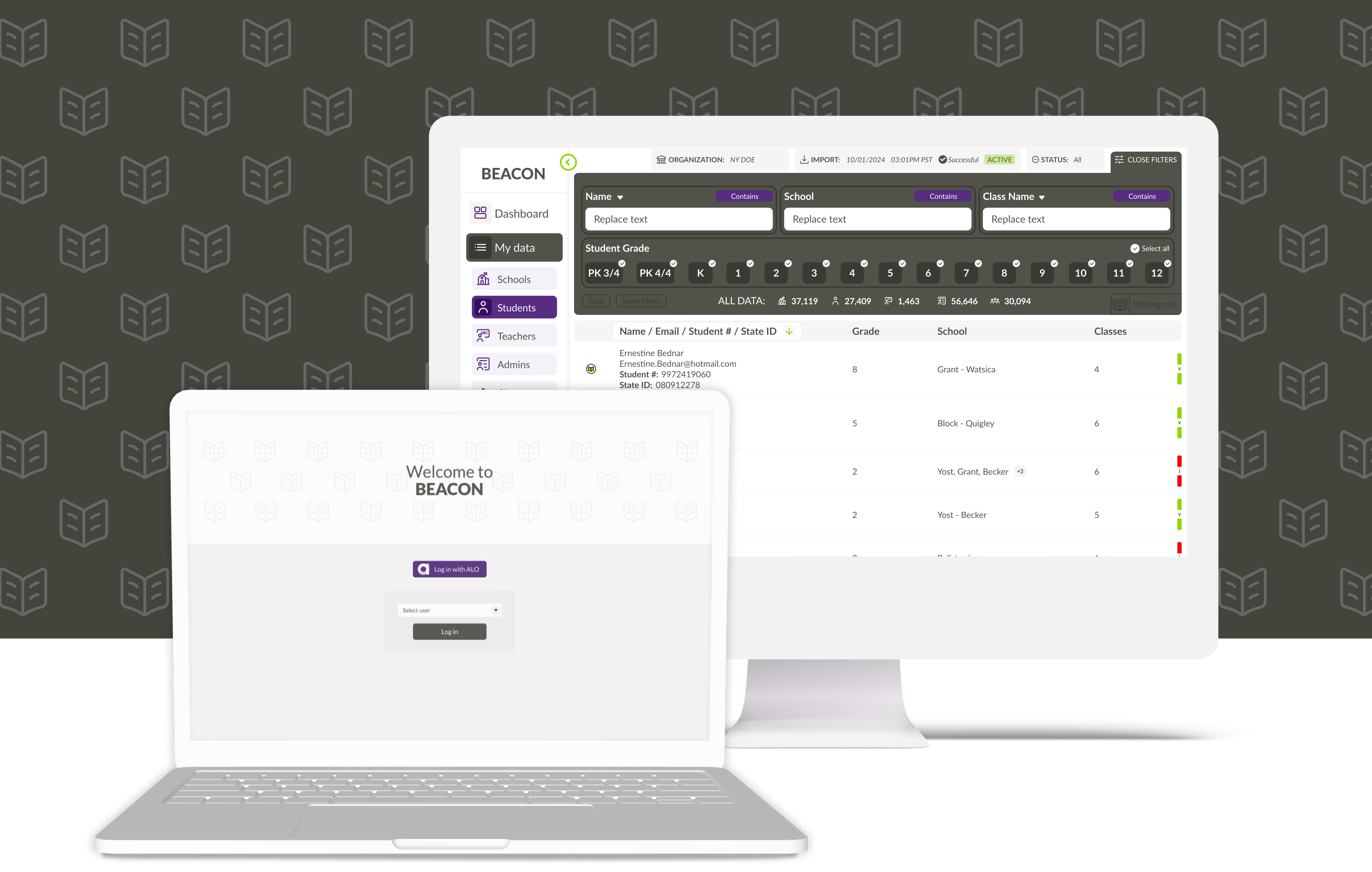 image of beacon dashboard and log in page on computers