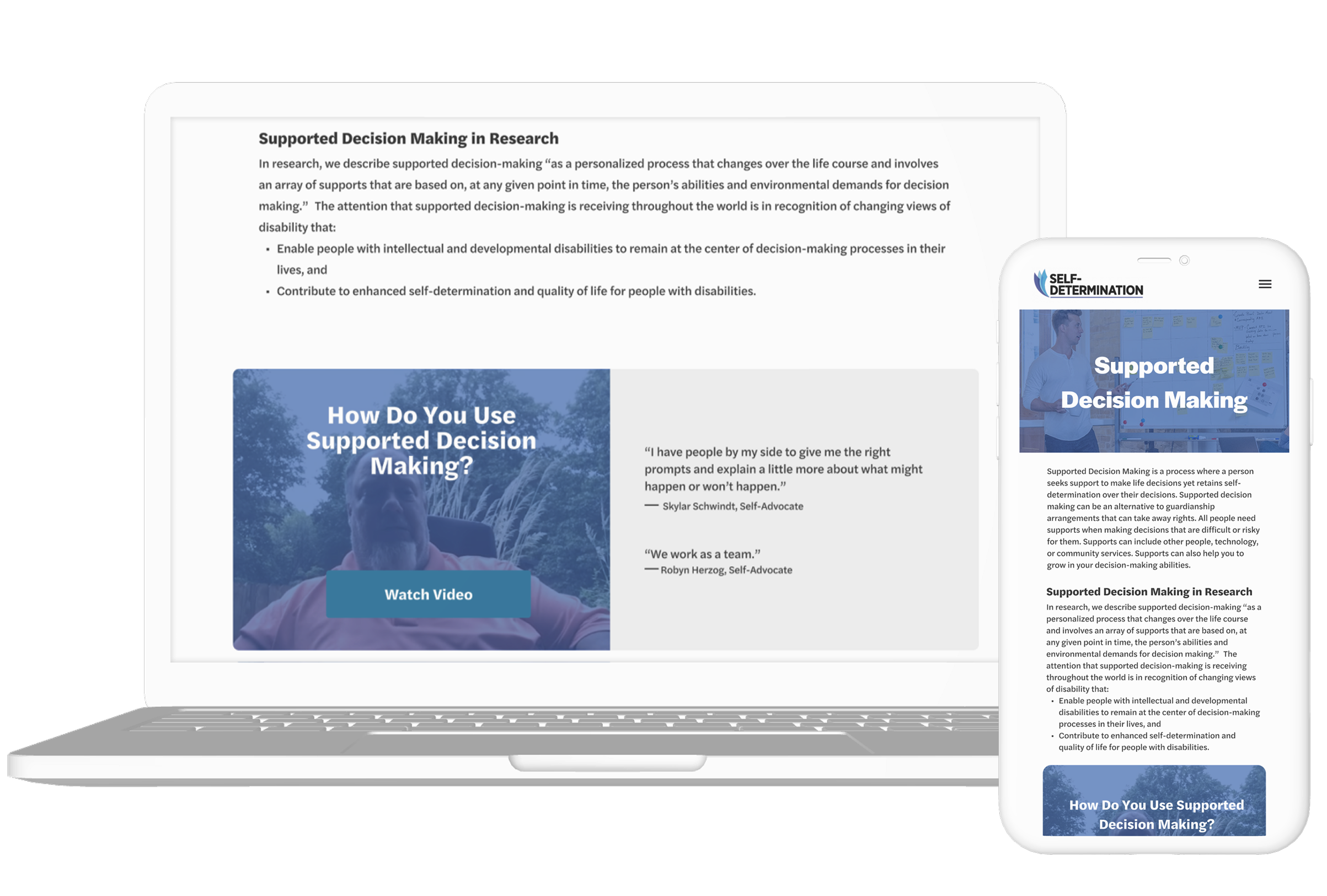 Laptop and mobile displaying the Supported Decision Making page